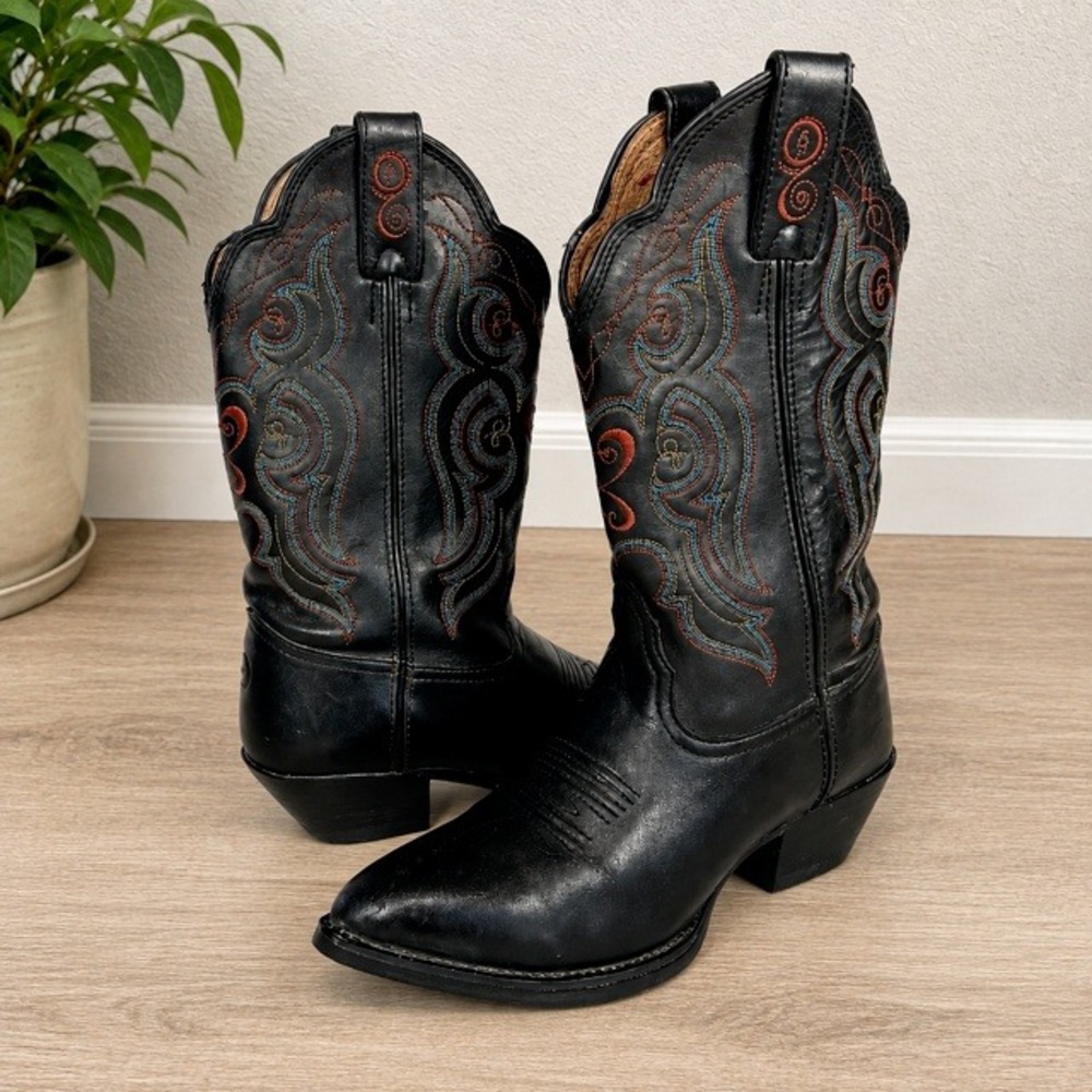 Tony Lama 3R RR5001L Women's 7B Black Leather Western Cowboy Boots Rodeo